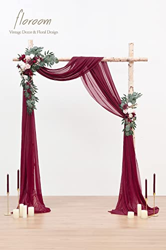 Floroom Arch Flowers with Drapes Kit (Pack of 4) - 2pcs Artificial Burgundy Floral Swag Arrangement with 2pcs Draping Fabric for Wedding Ceremony Arbor and Reception Backdrop Decoration - color: Burgundy & Blush