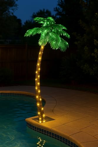 Lightshare 5FT 96L Solar Gorgeous Palm Tree Artificial Lighted Palm Tree, 56LED Lights, Decoration for Office, Home, Party, Christmas, Nativity, Outside Patio - size: 5ft 1in