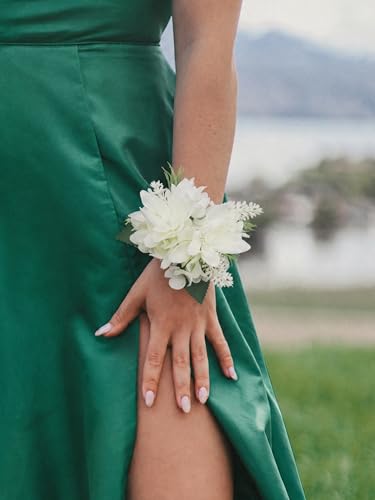 Rinlong 2Pcs White Wrist Corsage for Wedding, Prom, Homecoming | Bridesmaid Wristlet, Mother of the Bride Flower Corsage - color: 05-white