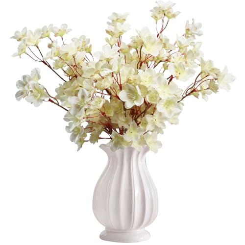 Tinsow Artificial Cherry Blossom Peach Flowers Cream White Spring Flowers for Spring Table Centerpiece Wedding Home Decor (6, Ivory) - color: Ivory