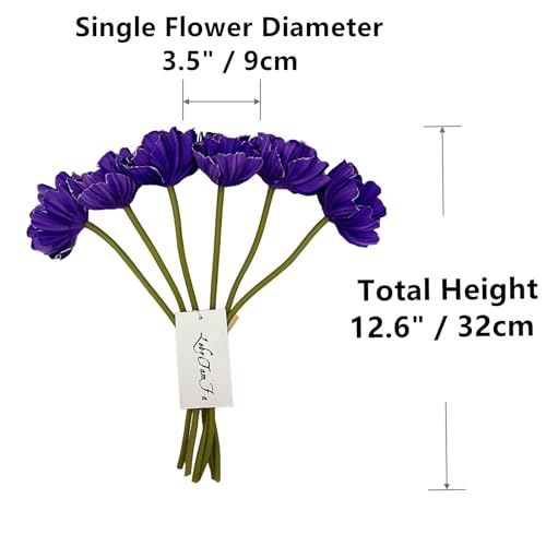 Artificial Poppy Flowers Bouquet High Quaulity Fresh Luxury Vintage PU Faux Silk Flowers - Large Real Touch Blooms for Wedding Birthday Home Decor Table Centerpiece Vase (6, Purple) - color: Purple