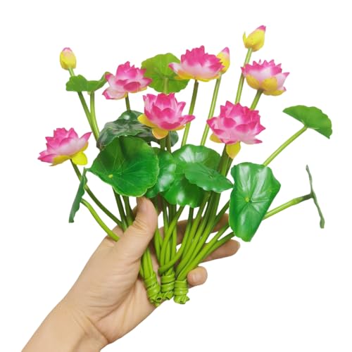 3 Pcs Red Artificial Silk Flower Water Lily, 10" Floating Lotus, Realistic Decor for Fish Tank & Home - color: Red