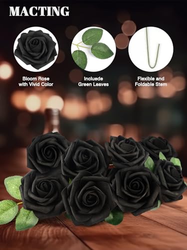 MACTING Artificial Black Rose Flowers 30PCS Real Touch Fake Flowers with Stem Foam Roses for DIY Wedding Bouquet Gifts Table Centerpieces Party Bridal Shower Home Spring Mothers Day Decorations - color: Black, size: 30PCS