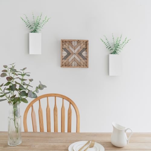 Dahey 2 Pack Wood Wall Planter Vase with Artificial Eucalyptus Farmhouse Wall Hanging Decor Pocket Planter for Indoor Fake Plants Greenery Flowers Living Room Bedroom Kitchen Home Decoration, White - color: White