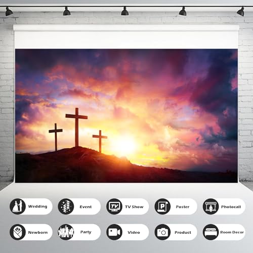 Jesus Christ Backdrop Crucifixion of Jesus Christ at Sunrise Sunset Photography Background Three Crosses Backdrops Sepulcher Lord Pray Background Christmas Easter Crucifixion Belief Props 5x3ft - color: Black_Red, size: 5x3ft