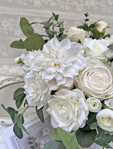 CherishedMoments White Bridal Wedding Bouquet, Artificial Flowers Bridal Cascading Bouquets for Boho Rustic Wedding and Wedding Ceremony, Anniversary - color: White