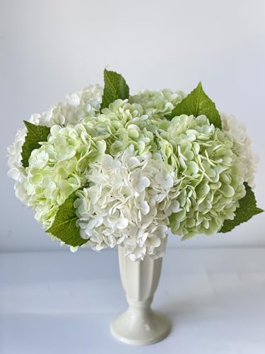 YalzoneMet Artificial Hydrangea Flowers 4 Pcs 2 White 2 Light Green 21 inch Long Rod Real Touch Lifelike Fake Latex Hydrangea Flowers for Home Party Outdoor Wedding Gifts Christmas Table Decoration - color: White Light Green