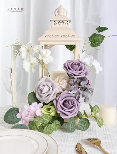 50pcs Artificial Flower，Real Touch Foam Roses w/Stem DIY for Wedding Bouquet Centerpieces Party Shower Home Decor-Violet Lavender Purple - color: Violet Lavender Purple