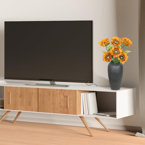 Olrla Artificial Sunflower Single Long Stem,6pcs Orange Silk Sunflowers for Flora Arrangements, Spring Decor, Home Office Table Centerpiece (NO VASE) - color: Orange Long Stem