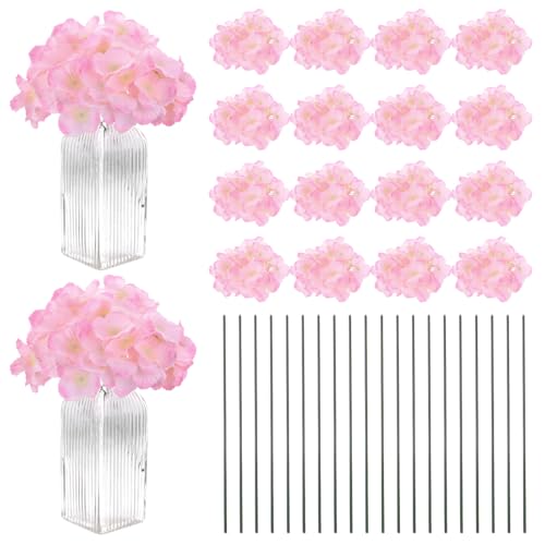 M METERXITY 66-Pack Silk Hydrangea Flowers, Artificial Flowers Heads with 66pcs Stems, Full Hydrangea Flowers for Home Decor/Wedding/Christmas/DIY/Party/Garden [Pink Border Yellow Heart] - color: Pink Yellow