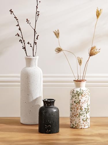 LE TAUCI Ceramic Vase Set of 3, Vintage Botanical Flower Vases for Fresh or Dried Flowers, Cottagecore Home Decor for Coffee Table, Mantel, Shelf, Entryway, Vine Green - color: Vine Green