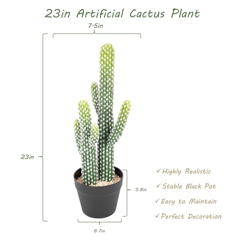 23 Inch Artificial Cactus Plant with Realistic Texture, Faux Cacti Plant Indoor Potted, Fake Desert Cactus for Home Office Garden Store Patio Decor. - size: 23 Inch
