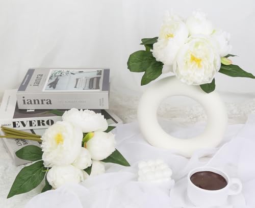 White Peonies Silk Flowers 2 Bouquets Fake Peonies 14 Heads Faux Peony Flowers with Stems for Wedding Decoration Bride Bouquet Faux Flowers Crafts Floral Arrangement (White) - color: Pure White