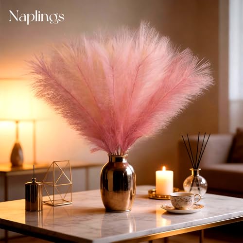 50pcs Pink Pampas Grass 21.6 Inch Non-Shedding Faux Pampas in Light Pink,Pink,Beige,Khaki & Beige Yellow for Boho Wedding, Vase Arrangements, Tall Floor Vase & Neutral Home Decor - color: Mixed Color1