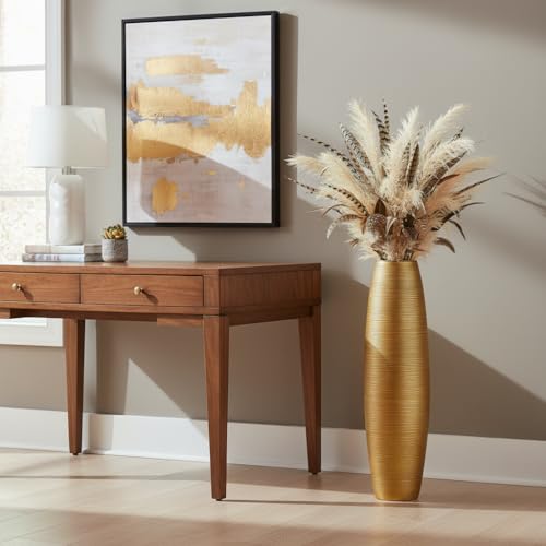Tall Floor Vase, 27.5 inches (70cm, 2.3FT) Tall Vases Sturdy, Luxury, Textured for Decorative Branches Dried Flowers, Floor Vase for Rustic Living Room, Shelf Decor, Resin Gold - color: Gold, size: 27.5 in