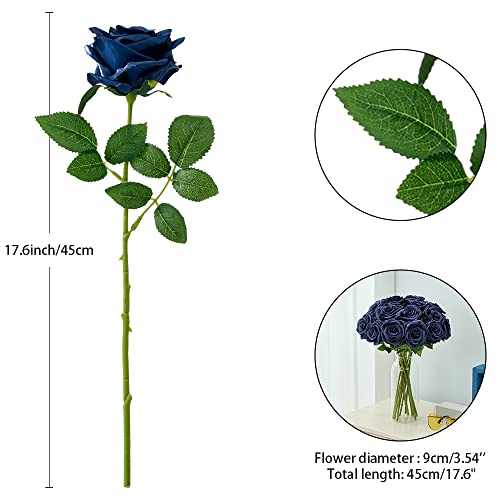 Artificial Navy Blue Flowers Silk Roses Long Stems Fake Bridal Wedding Bouquet for Home Garden Party Floral Decor 15pcs(VASE is NOT Included) - color: Navy Blue