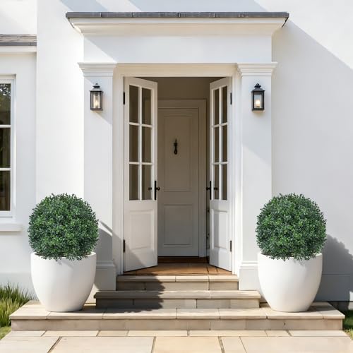 Artificial Boxwood Topiary Trees with Ground Spike,4 Pieces Fake Boxwood Ball Shrubs Bushes, UV Resistant Faux Evergreen Cypress Tree Plants for Indoor Outdoor Planters Front Porch - color: Green