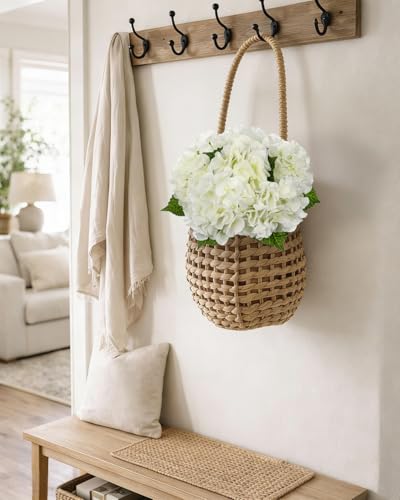Hollyone White Hydrangea Artificial Flowers 6pcs Large Real Touch Faux Hydrangeas Silk Flowers Bouquets Fake Flower with Stems for Home Decor Indoor Wedding Kitchen Centerpiece Table Decorations - color: White