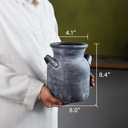 Quoowiit Ceramic Rustic Farmhouse Vase, Distressed Decorative Flower Vases for Home Decor, Ideal Shelf Decor, Grey Boho Vase for Living Room Bedroom Kitchen Office Centerpiece Table Decorations - color: 8 Inch-grey
