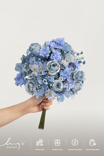 Ling's moment Artificial Greenery Stems Box Set, Faux Greenery Picks for DIY Bridal Bouquets Wedding Floral Arrangement Table Centerpieces, Navy Blue & Dusty Blue - color: Filler Flower Combo- Navy Blue & Dusty Blue