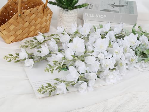 IPOPU 37" White Delphinium Artificial Flowers 5PCS Real Look Flocked Faux Delphinium Flowers with Fuzz Long Stem Silk Larkspur Snapdragon for Wedding & Home Decor(White) - color: White