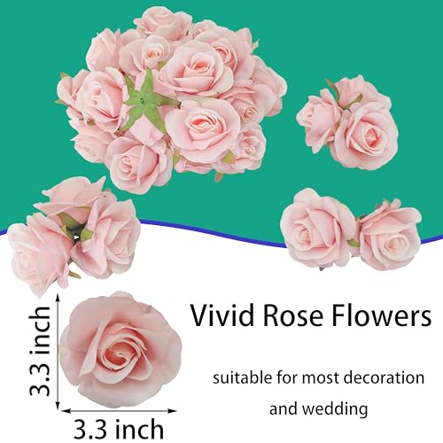 ATFL Artificial Satin Rose Flower Heads,42 Pcs Silk Rose Heads with Stems,3.5'' Rose Artificial Flowers Bulk,Artificial Rose Flower Heads for DIY Crafts Bouquet (42, Light Pink) - color: Light Pink
