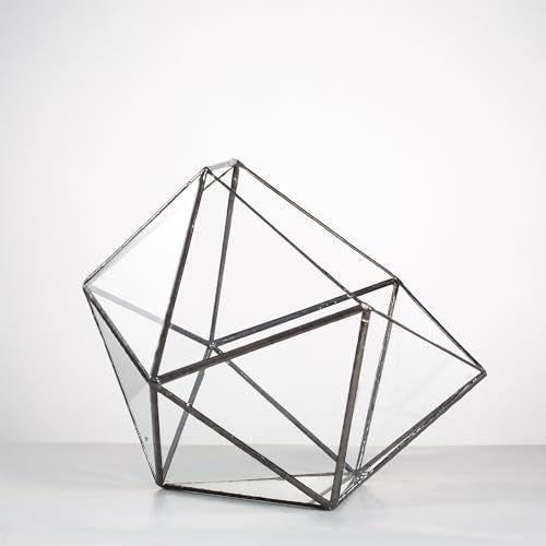 NCYP Opened Geometric Glass Terrarium, 6.69" Bowl Shape Planter for Succulent Plant Cacti, Indoor Balcony Irregular Decor, Garden Miniature Pot, Tabletop Centerpiece (No Plants)