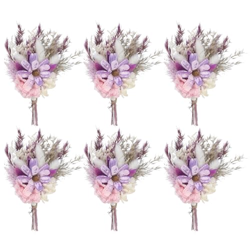 PATIKIL Mini Dried Flower Bouquet, 6 Pcs Pampas Grass Natural Wildflower with Stem Decor Baby's Breath Boho Floral Plant Flower for Crafts DIY Photo Props Gift Wedding Decor, Purple/White - color: Purple/White