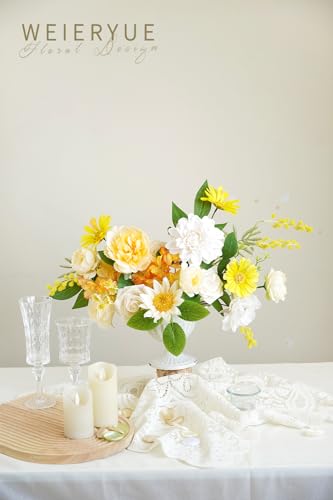 Yellow Artificial Flowers Combo Box Wedding Decor,Fake Flowers,Flowers for Decoration,Silk Flowers for Home Decor Indoor,Cake Flowers,Faux Flowers for Crafts - color: Cream Yellow
