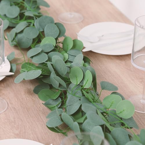 Efavormart 12 Pack 6.5ft Artificial Eucalyptus Leaf Garlands, Bulk Silk Greenery Vines for Modern Table Runners, Wedding Arch Framing and Interior Wall Texture Styling - color: Type18