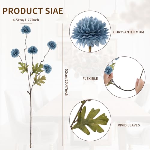 DuHouse 6pcs Artificial Flowers Faux Silk Pompon Mum,Silk Small Mini Chrysanthemum Ball with Stems for DIY Bouquets Centerpieces Vase Home Table Kitchen Decorations(Dusty Blue) - color: Dusty Blue, size: 6pcs