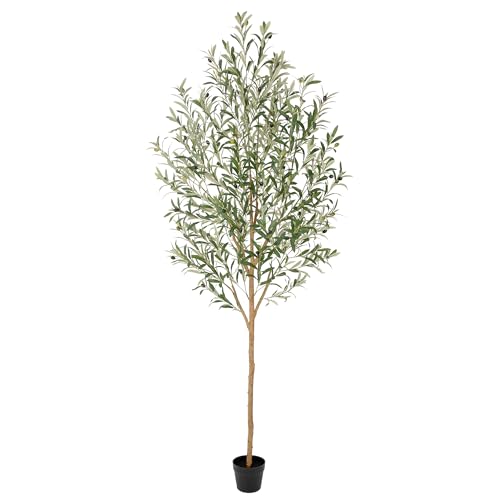 Bellacat 7ft Faux Olive Tree with Real Wood Trunk, 84in Artificial Olive Tree with Lifelike Fruits & Silk Leaves, Fake Olive Tree Indoor for Living Room Bedroom Office Decor - color: Green Olive Tree, size: 7ft