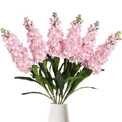 IPOPU Pink Silk Snapdragon Artificial Flowers, 6PCS Antirrhinum Fake Flowers 31.50'' Long Stem Delphinium Faux Flowers for Home Decor Wedding Table Centerpieces (Light Pink) - color: Light Pink