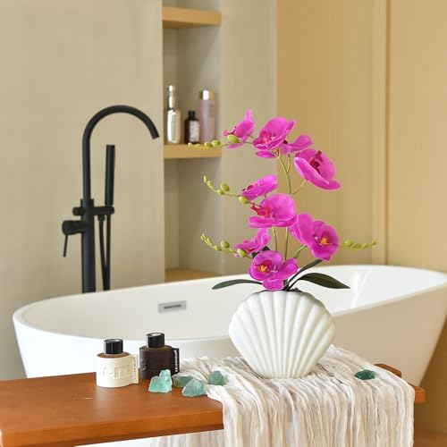 Artificial Phalaenopsis Orchid Plant in Seashell Pot, 16" Fake Orchid Flowers, Silk Faux Orchids for Home Decor, Office, Table Centerpiece, Real Touch Lifelike Indoor House Plant (Fuchsia) - color: Fuchsia