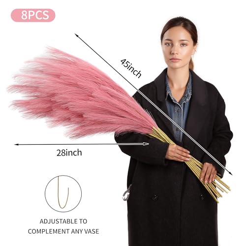 Wertuirk Dark Pink Pampas Grass, 8 Pcs 45 Inch Tall Large Faux Pompous Grass, Long Artificial Flowers for Floor Vases, Wedding Centerpieces, Baby Shower and Home Decoration (Dark Pink) - color: Dark Pink