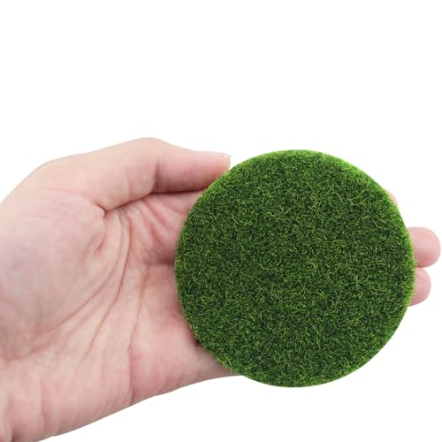 DGZZI 4PCS Round Plastic Artificial Grass Simulated Artificial Moss Miniature Landscape Decor 2.95-Inch Green Plant Outdoor Rug for Mini Dollhouse DIY Decorations