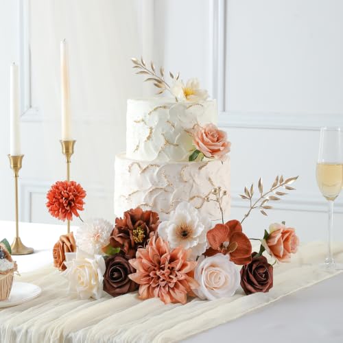 Garisey Artificial Flowers Combo, Mix Silk Flowers Roses, Peonies, Dahlias with Stems for DIY Wedding Bridal Bouquets, Baby Shower, Table Centerpiece, Home Decor, Fake Floral Arrangements-Brown & Nude - color: Brown & Nude Color