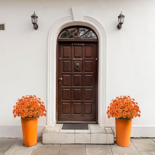 21 Bundles Outdoor Artificial Flowers UV Resistant Fake Silk Flowers No Fade Faux Plastic Plants Garden Porch Window Box Decoration(Autumn Orange) - color: Autumn Orange