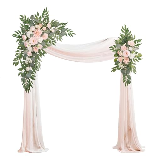 Muhanjia Artificial Arch Flowers Kit(Pack of 4),2Pcs Artificial Flower Arch Decor, 2Pcs Drapes, Ceremony and Reception Background Rose Decoration, Flamingo Pink Rose Floral Outdoor Party Decor - color: Flamingo Pink