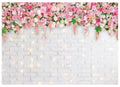 10X8FT White Brick Wall Flowers Backdrop Spring Theme Photography Background for Mother's Day Valentine Wedding Bridal Baby Shower Birthday Party Decor Banner Portrait Photo Booth Prop DH-270 ﻿ - size: 10X8FT