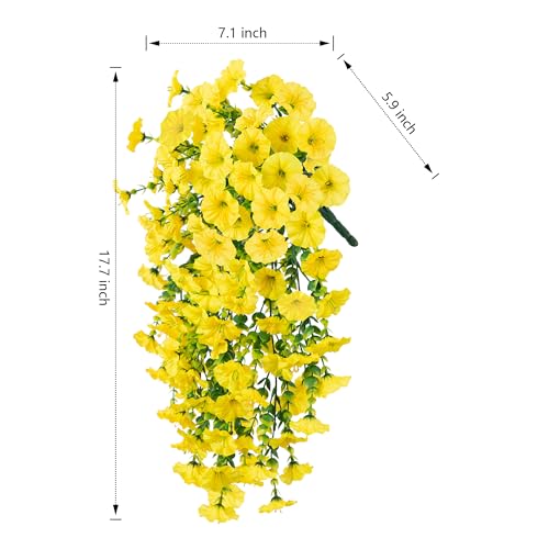 Ivydale 2 PCS Artificial Hanging Flowers Fake Plants Outdoor,Silk Morning Glory Faux Flowers with Eucalyptus Leaves,UV Resistant Realistic Hanging Petunias Plants for Home Garden Decor (Yellow) - color: Yellow