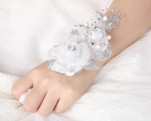 Set of 12 Artificial Silk Organza Craft Rose Flower, 12 Corsage Wristlet, 12 Pin Back DIY Boutonnieres for Wedding, Bridesmaids, Groomsmen, Quinceanera, Prom, Sweet 16 (Silver) - color: Silver