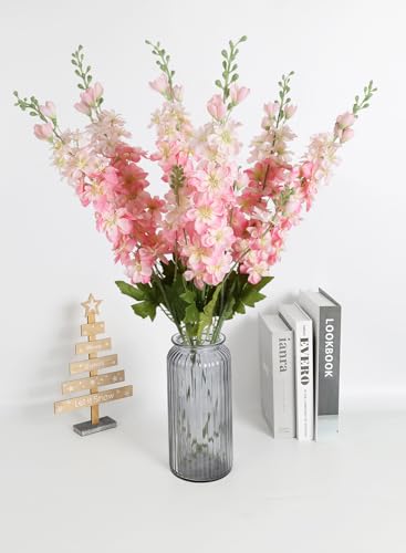6PCS Pink Artificial Flowers 33" Pink Delphinium Silk Flowers Long Stem Fake Pink Flowers for Wedding Centerpieces for Home Tables Party Decor (Pink) - color: Pink