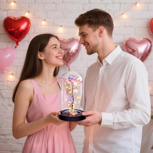 Childom Mothers Day Flowers Gifts for Mom Grandma,Birthday Gifts for Women,Valentines Gifts for Her,Mom,Women,Wife,Grandma,Light Up Rose in Glass Dome,Colorful Rainbow Mothers Day Flowers for Delivery - color: Rainbow Medium