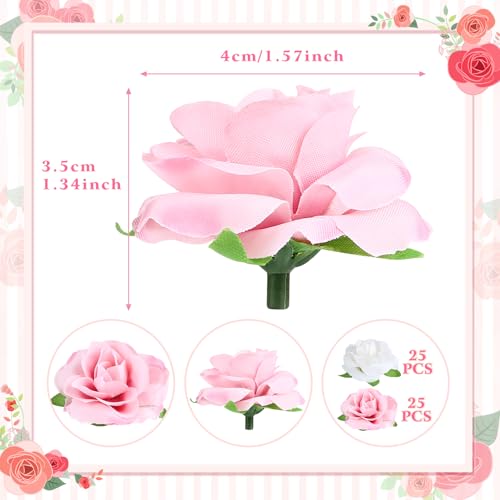 Yinsun 50pcs Mini Roses Artificial Flower Heads, 1.6” Small Silk Fake Rose for DIY Wedding Bridal Shower Baby Shower Party Decoration (Pink and White) - color: Pink and White, size: 1.57 Inch