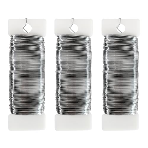 22 Gauge Silver Floral Wire 3 Pack 114 Yards Flexible Paddle Wire for Christmas Wreath Tree,Crafts,Garland and Floral Arrangements (3, Silver, 114 Yards) - color: Silver