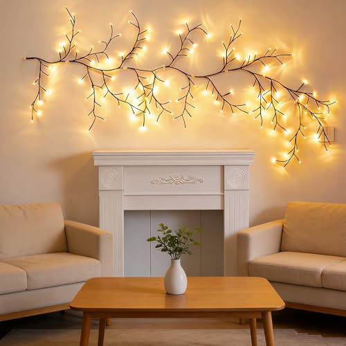 Bare Lamp LED Tree Branch Lights for Wall, Willow Vine Twig Decor Garland with 144 LED Lights and USB Powered, 8Lighting Modes for Indoor Window Wedding Decor (91in) - size: 91in, style: Bare lamp
