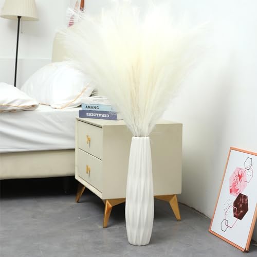43" White Pampas Grass Fluffy - 8 PCS Tall Faux Pampas Grass Decor Artificial Pompas Grass for Floor Vase Filler Wedding Boho Home Baby Shower Mothers Day Decoration - color: Cream White