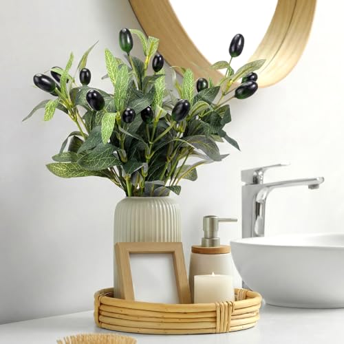 Norme 24 Pcs Mini Faux Olive Branches Stems for Small Vases 11 Inch Artificial Olive Leaves with Lifelike Olives Artificial Indoor Greenery Decor for Home Office Wedding Party Centerpieces Decor