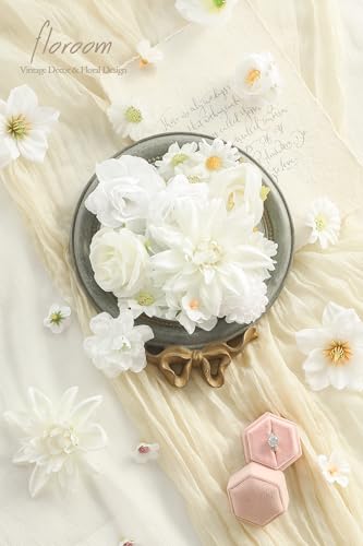 Floroom Mini Artificial Flower Heads Ivory & White Fake Peony Daisy Rose Multicolor Small Faux Silk Flower Heads for Cake Craft Garland Wedding Party Graduation Cap DIY Home Decoration, 0.8"-3.6" - color: Elegant Ivory & White